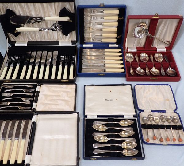 A COLLECTION OF CASED SILVER-PLATED CUTLERY