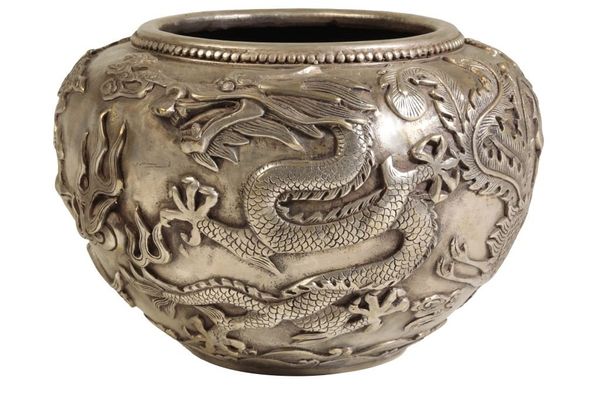 SILVERED BRONZE ‘DRAGON AND PHOENIX’ CENSER