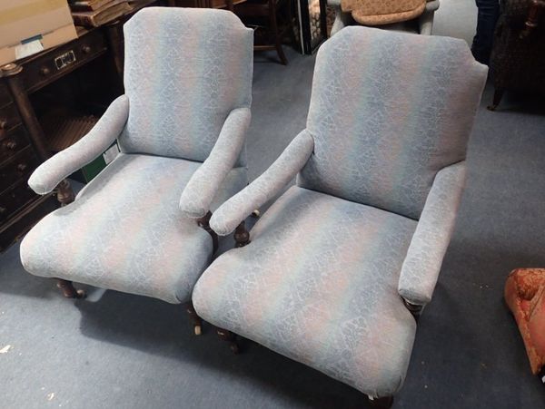 A PAIR OF VICTORIAN OPEN ARMCHAIRS