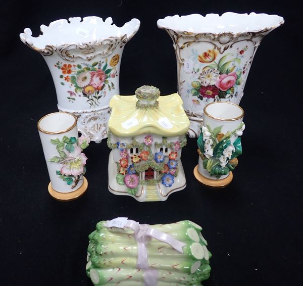 TWO SIMILAR VICTORIAN FLOWER PAINTED ROCOCO STYLE VASES