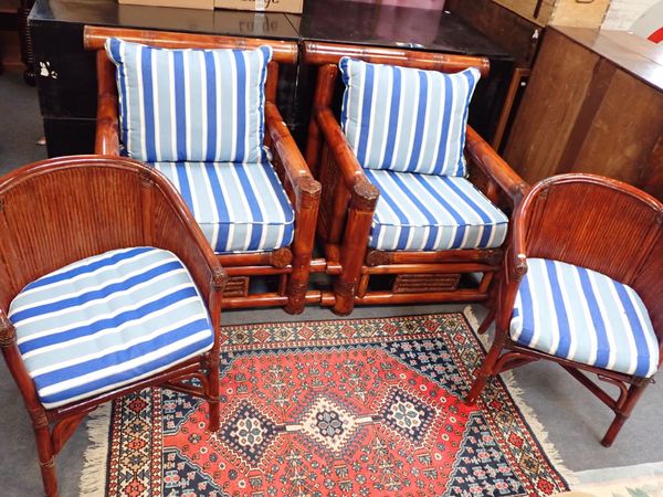 A PAIR OF SUBSTANTIAL CHINESE BAMBOO ARMCHAIRS
