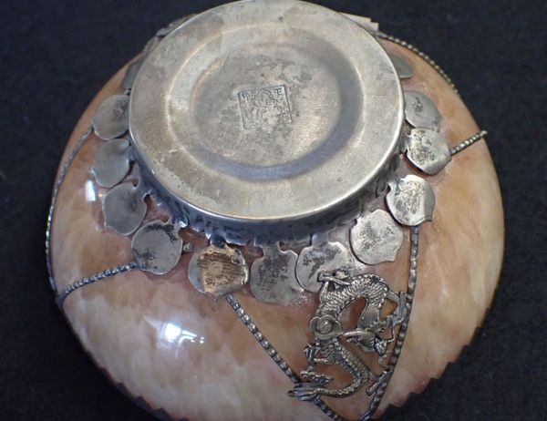 CHINESE SILVER MOUNTED STONE BOWL