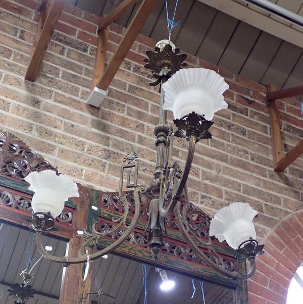 A BRASS THREE-BRANCH CHANDELIER