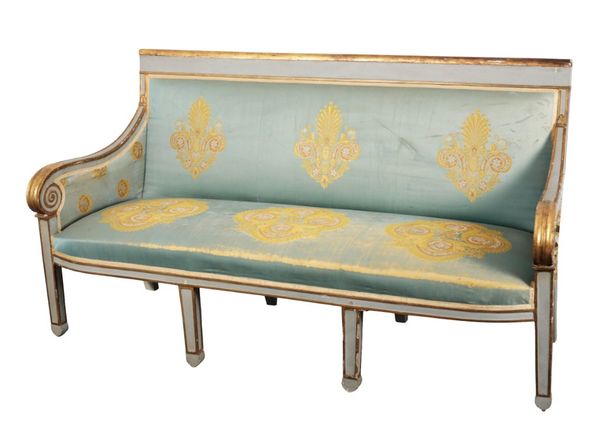 AN EARLY 19TH CENTURY ITALIAN GREY AND PARCEL GILT SALON SUITE