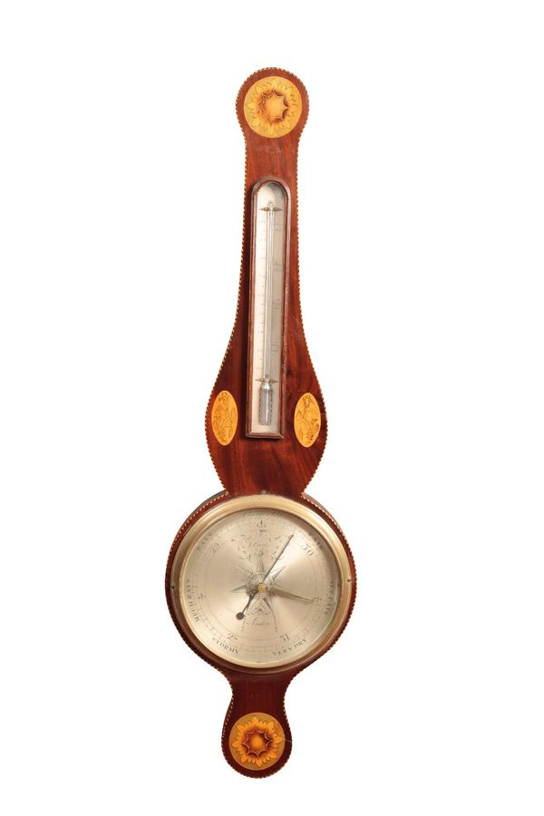 A GEORGE III MAHOGANY WHEEL BAROMETER