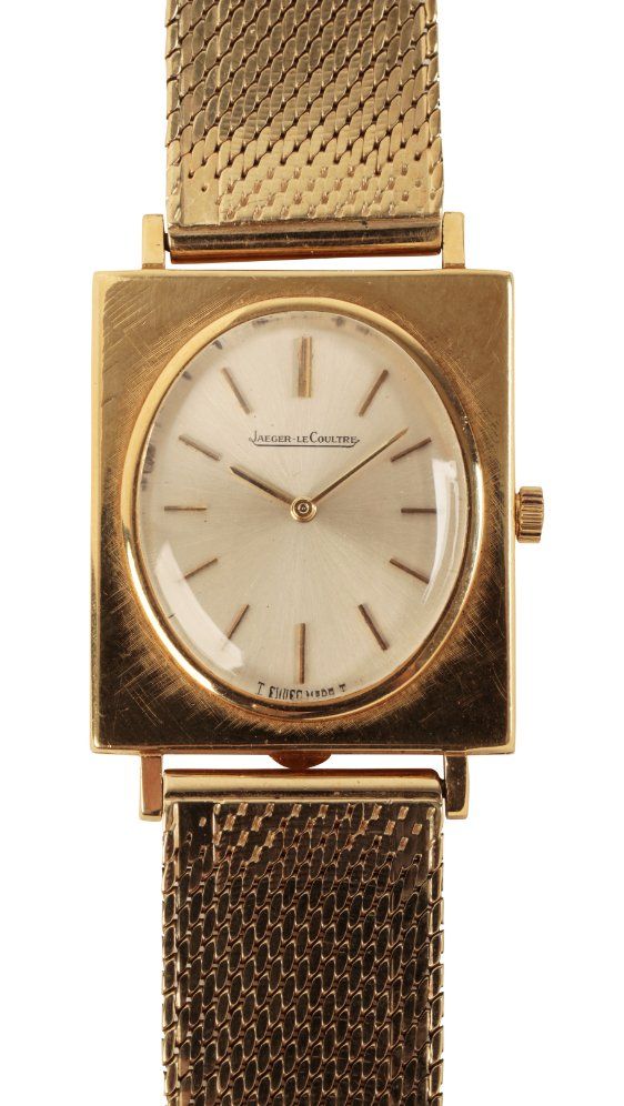 JAEGER-LECOULTRE: AN 18CT GOLD  SQUARE DIAL LADY'S  BRACELET WATCH