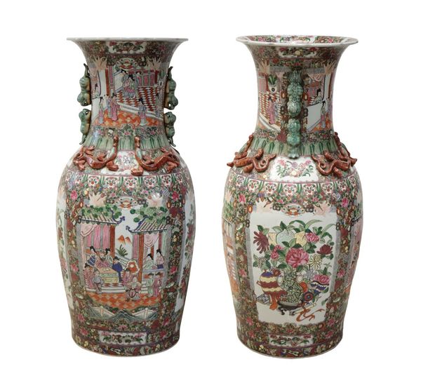 MONUMENTAL PAIR OF FAMILLE ROSE VASES, REPUBLIC PERIOD