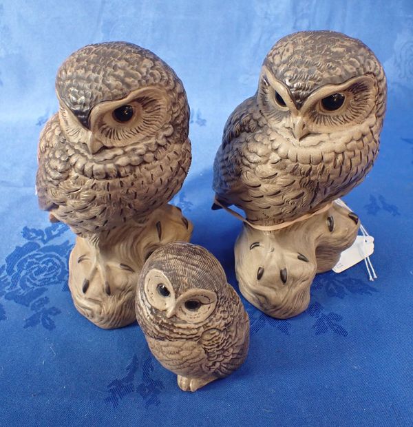 THREE POOLE POTTERY OWLS BY BARBARA LINLEY-ADAMS