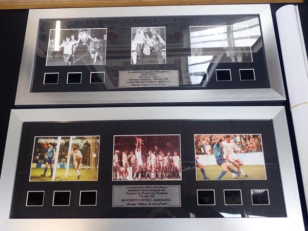 A COLLECTION OF FRAMED 'MANCHESTER UNITED' MEMORABILIA