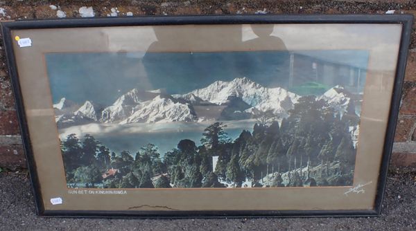 'SUNSET ON KINCHINJUNGA' (SNOWY RANGE) TINTED PHOTOGRAPHIC PRINT