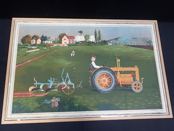 KENNETH ROWNTREE: A SCHOOL PRINT; TRACTOR IN FIELD