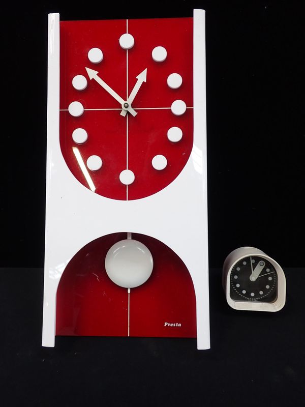 PRESTA, JAPAN; A RETRO 1970s RED AND WHITE PERSPEX WALL CLOCK