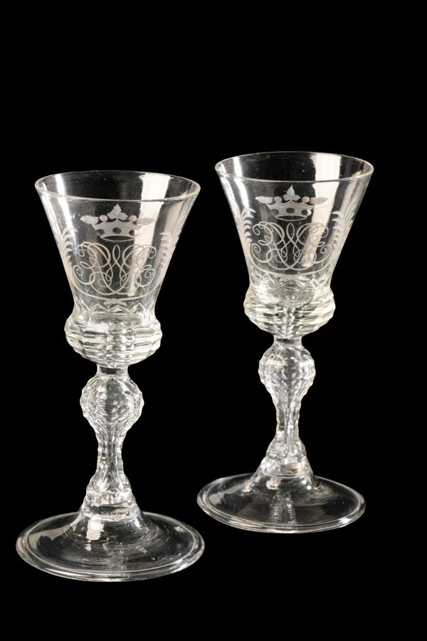 PAIR OF DUTCH ENGRAVED GOBLETS, 18TH CENTURY