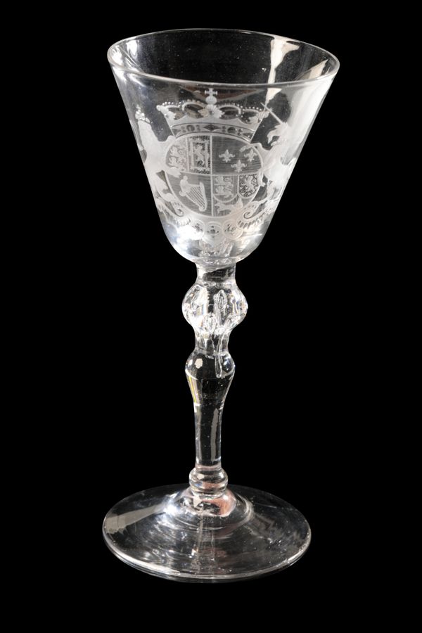DUTCH ENGRAVED ARMORIAL GLASS GOBLET, 18TH CENTURY
