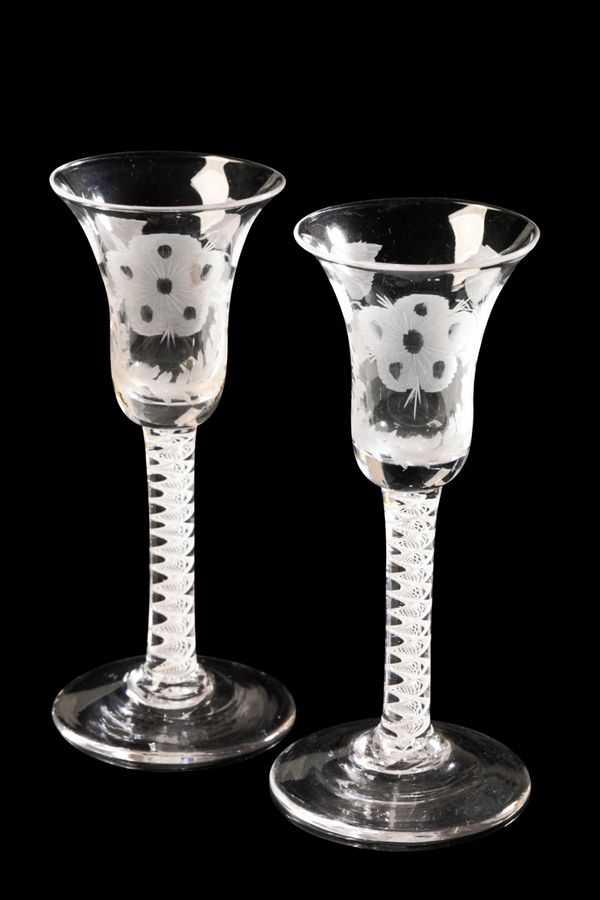 PAIR OF 'JACOBITE' ENGRAVED GOBLETS, 18TH CENTURY AND LATER