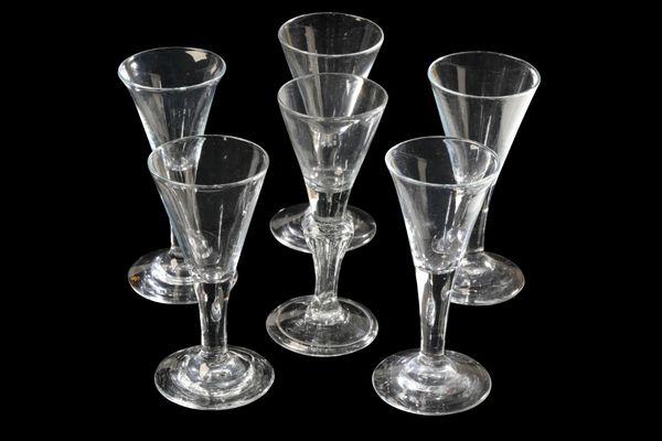 TWO PAIRS TRUMPET SHAPED GLASSES, 18TH CENTURY