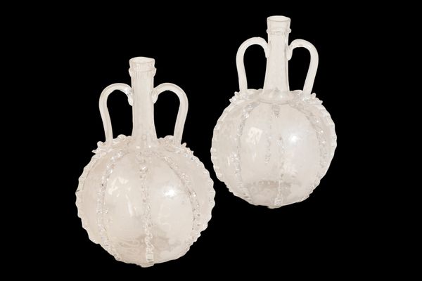 PAIR OF DUTCH TWO HANDLED WINE CARAFES