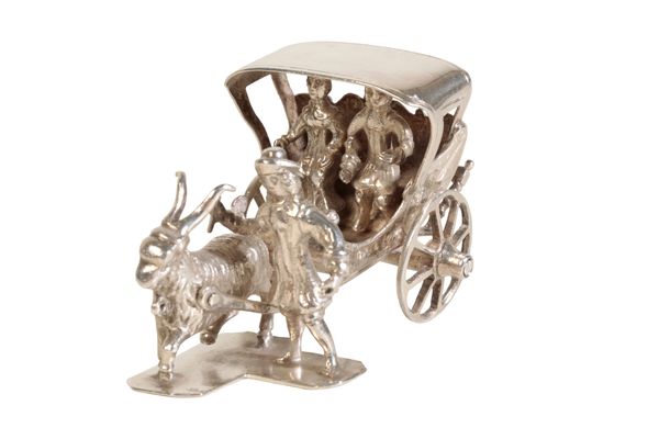 A DUTCH SILVER MINIATURE OF GOAT PULLING A CARRIAGE