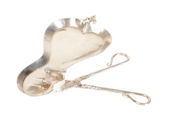 A DUTCH SILVER MINIATURE CANDLE SNUFFER AND STAND