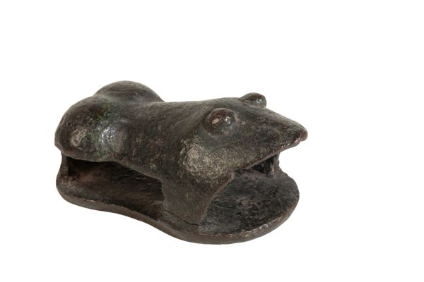 AN EGYPTIAN BRONZE PROBABLY PORTRAYING THE HEAD OF A HIPPOPOTAMUS,