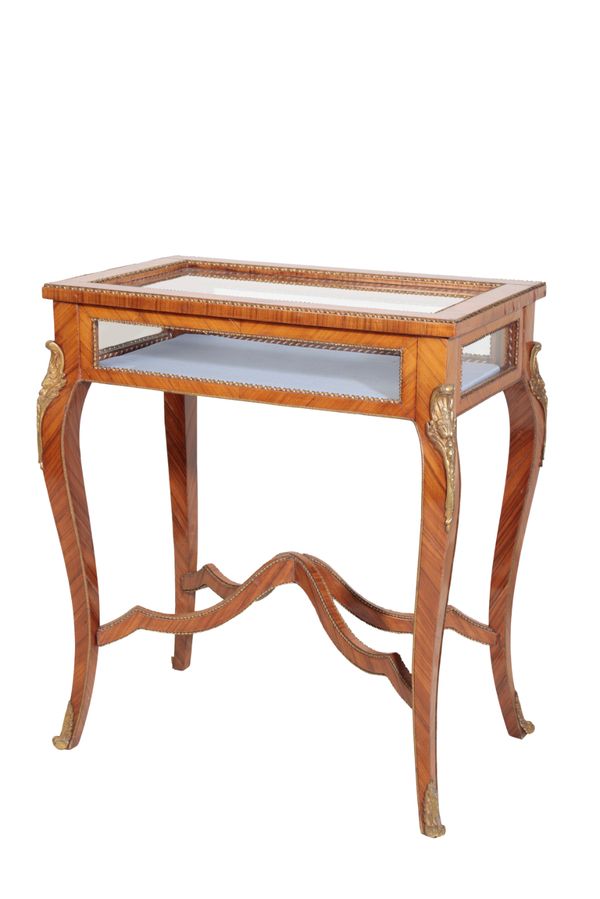 A STAINED HARDWOOD, PROBABLY TULIP WOOD, BIJOUTERIE TABLE,