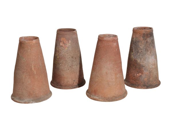 A MATCHED SET OF FOUR VICTORIAN TERRACOTTA RHUBARB FORCERS,