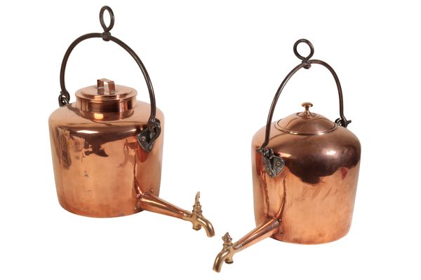 TWO VICTORIAN COPPER 'GYPSY' KETTLES,