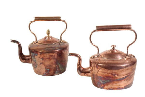 TWO LARGE VICTORIAN COPPER KETTLES,