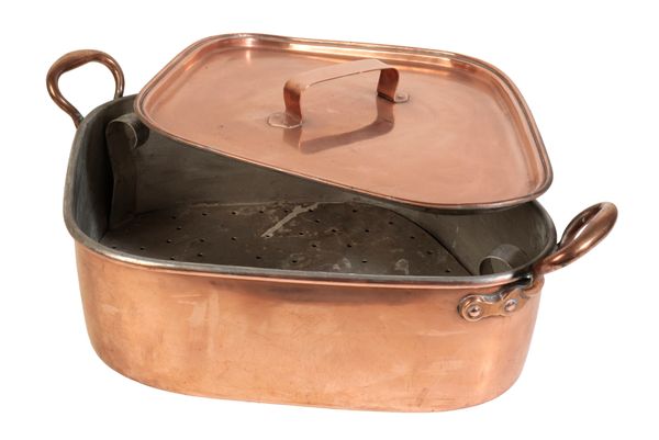 A VICTORIAN COPPER TURBOT PAN AND COVER,