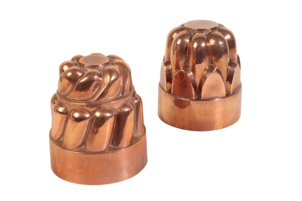 TWO SIMILAR VICTORIAN COPPER 'JELLY' MOULDS,