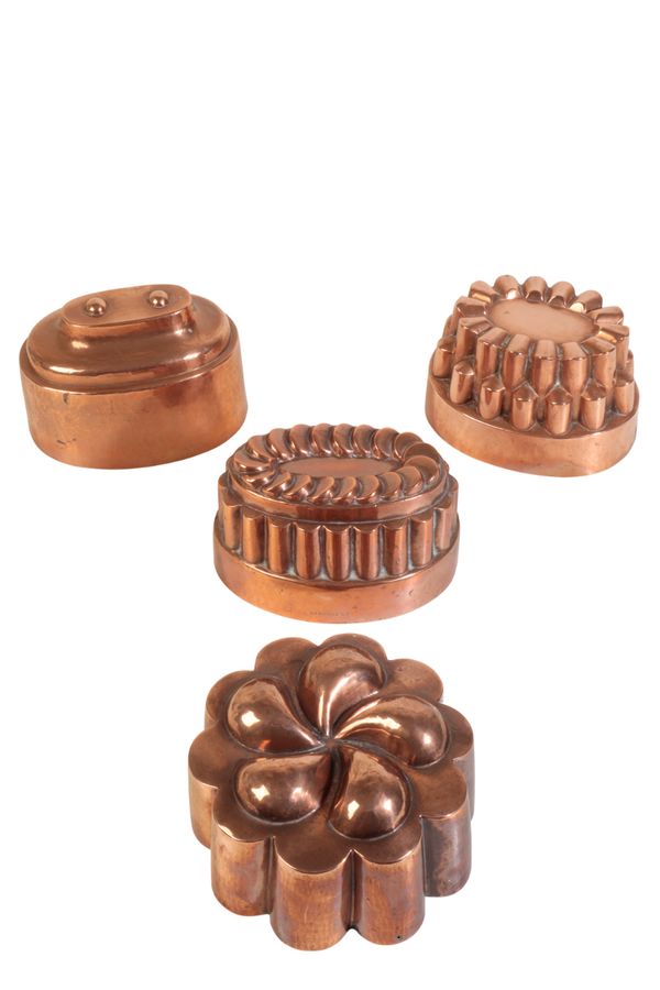 THREE VICTORIAN COPPER 'JELLY' MOULDS,