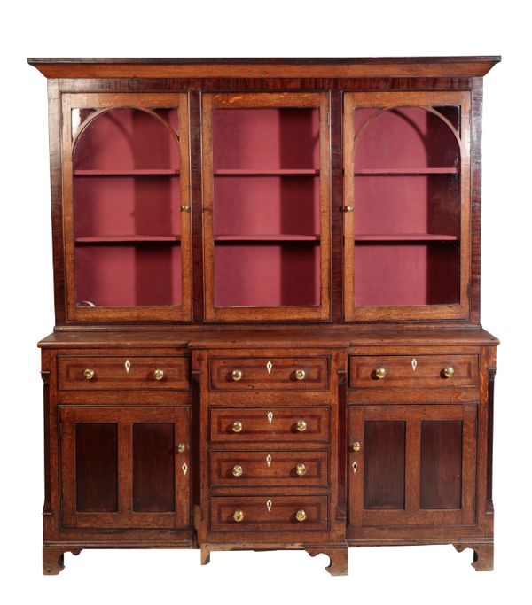 A GEORGE III OAK AND WALNUT BANDED DRESSER,