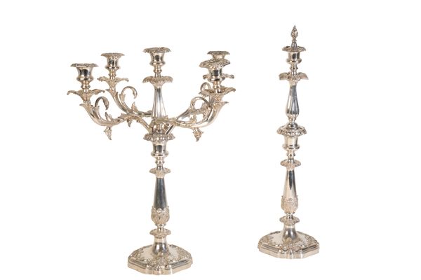 A PAIR OF EARLY VICTORIAN SILVER PLATE CANDLESTICKS