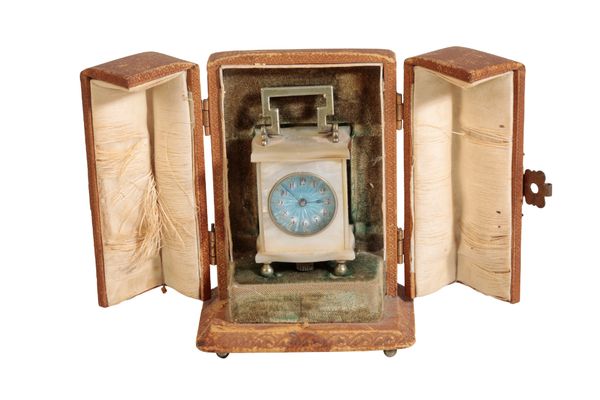 A SWISS MINIATURE MOTHER-OF-PEARL CASED TIMEPIECE,