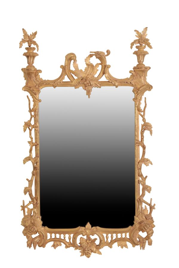 A PAIR OF CARVED AND GILTWOOD FRAMED WALL MIRRORS IN LOUIS XV STYLE,