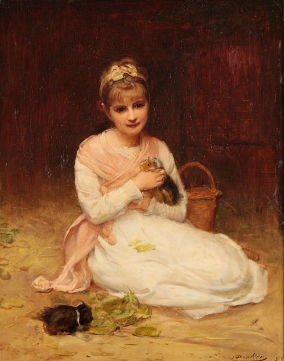 JOHN PARKER (1839-1915) 'Feeding the guinea pigs'