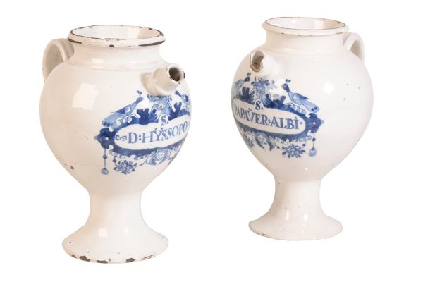 PAIR OF DUTCH DELFT BLUE AND WHITE WET DRUG JARS, LATE 18TH CENTURY