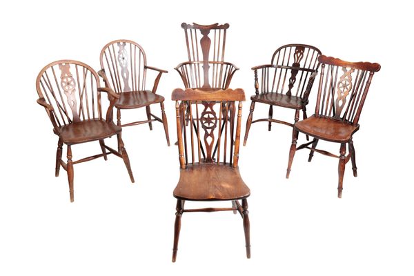 AN ASSOCIATED GROUP OF FOUR ELM, ASH, WALNUT AND BEECH WINDSOR CHAIRS,