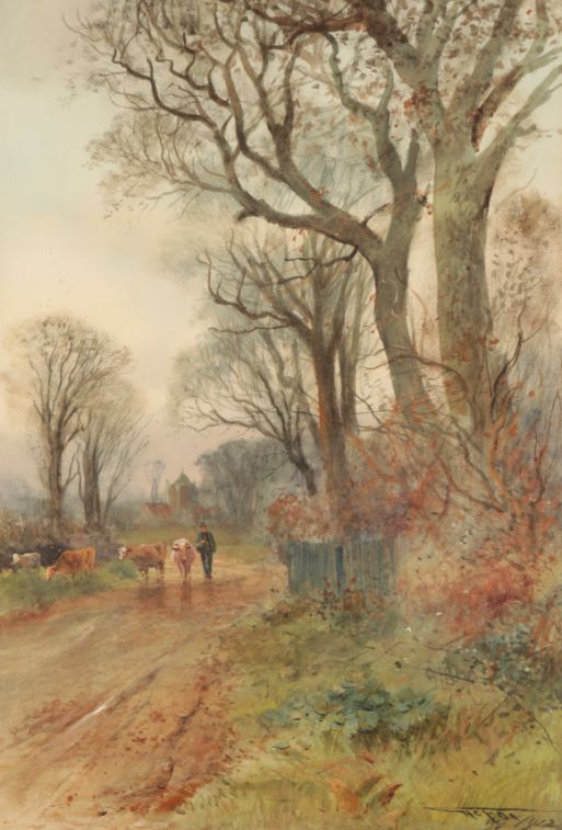 HENRY CHARLES FOX (1855/60-1929) A pair of watercolours of cattle in landscapes