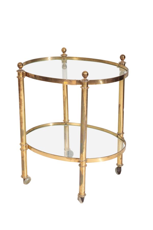 A GILT METAL AND GLASS ETAGERE,