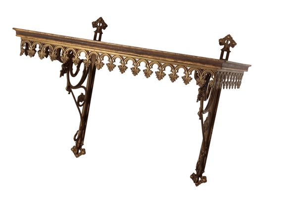 A VICTORIAN GILT METAL AND OAK WALL BRACKET,