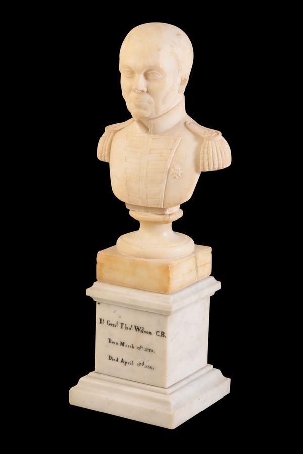 A SCULPTED ALABASTER BUST OF A BRITISH ARMY OFFICER,