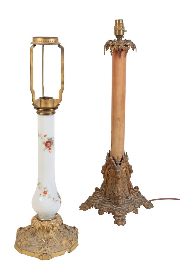 TWO WILLIAM IV GILT METAL MOUNTED TABLE LAMPS,