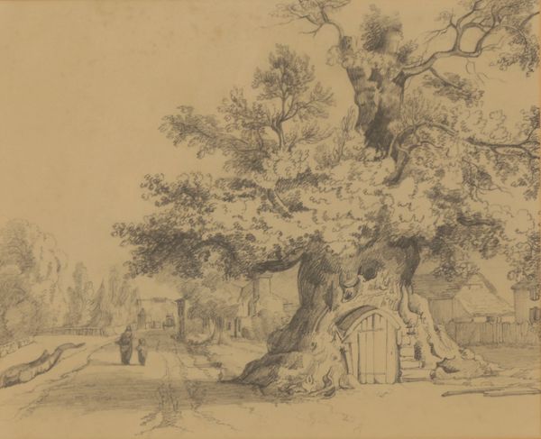 GEORGE HARLEY (1791-1871) Figures passing a large gnarled tree with a door inset in its trunk