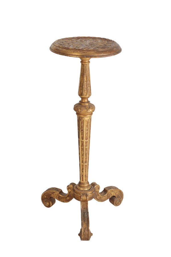 A GILTWOOD AND COMPOSITION TORCHERE STAND, IN GEORGE I STYLE,