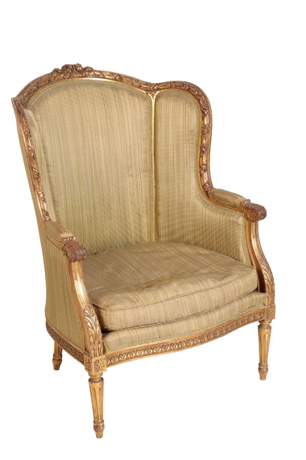 A CARVED AND GILTWOOD BERGÈRE, IN LOUIS XV STYLE,