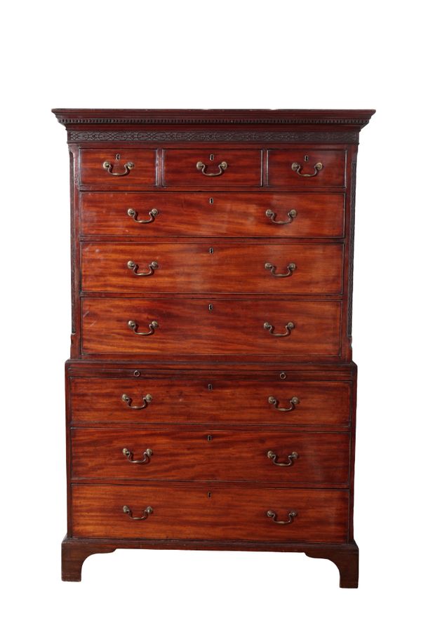 A GEORGE III MAHOGANY CHEST ON CHEST,