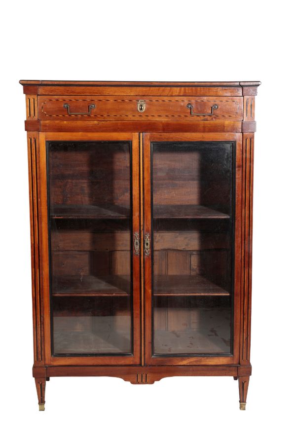 A DIRECTOIRE STYLE WALNUT AND PARQUETRY CABINET BOOKCASE,