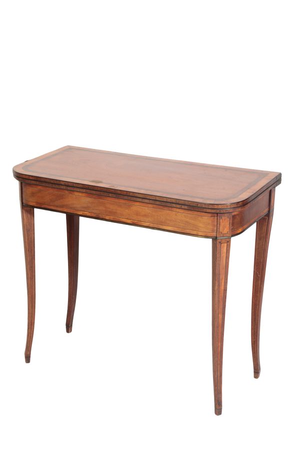 A GEORGE III SATINWOOD AND HAREWOOD BANDED TEA TABLE,