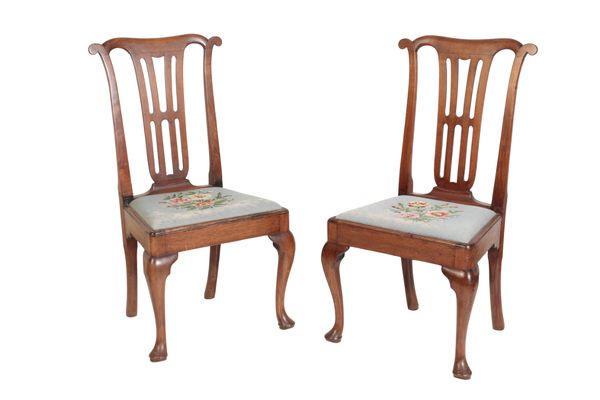 A PAIR OF GEORGE II WALNUT SIDE CHAIRS,